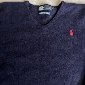 Polo Ralph Lauren Sweater Size Large L Lamb's Wool V-Neck Blue